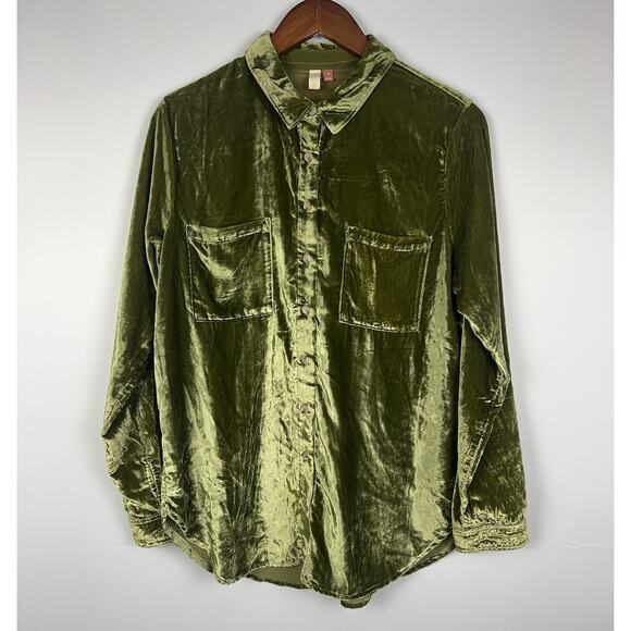 Pilcro Anthropologie Relaxed Velvet Green Mustard Buttondown Shirt Sz M - Picture 13 of 13